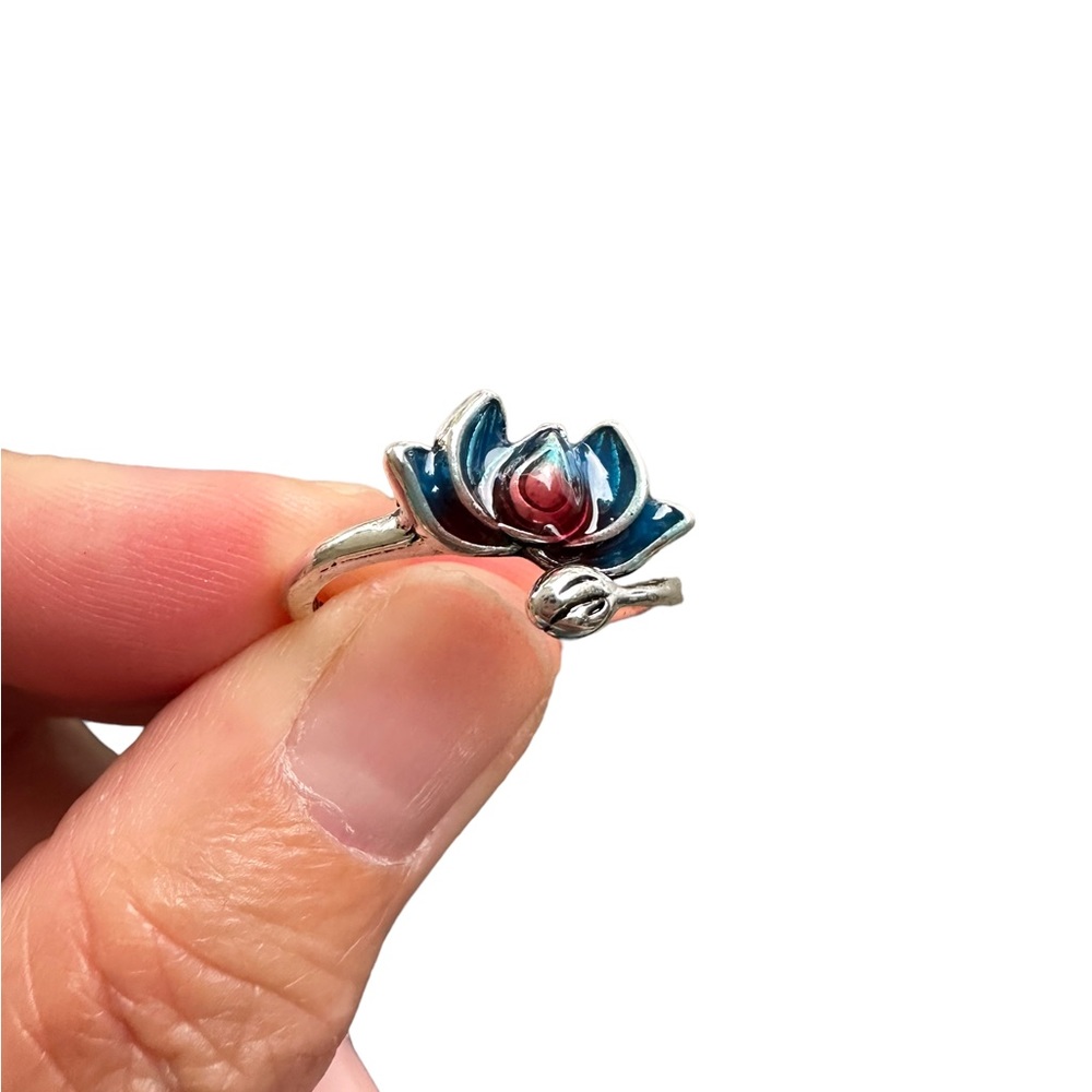 Multicolored Lotus Flower Silver Wrap Ring